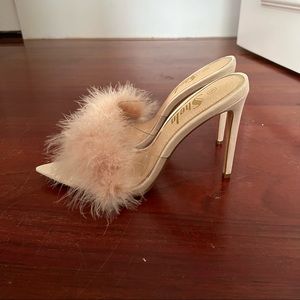 Fluffy pointy toe heels